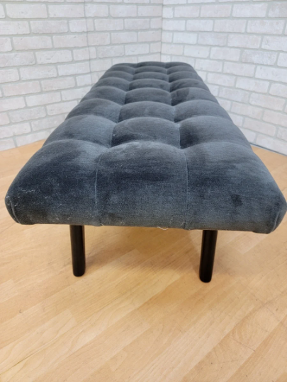 Mid Century Modern Gio Ponti Style Biscuit Tufted Floating Bench in Charcoal Velvet