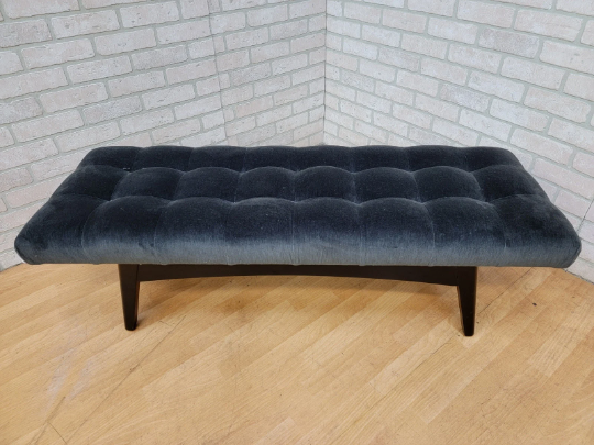 Mid Century Modern Gio Ponti Style Biscuit Tufted Floating Bench in Charcoal Velvet