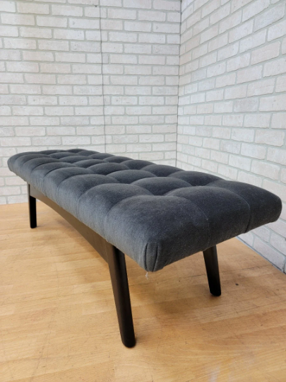Mid Century Modern Gio Ponti Style Biscuit Tufted Floating Bench in Charcoal Velvet