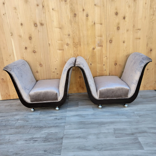 Art Deco Guglielmo Ulrich Style Scuptural Scroll Arm Seat Benches Newly Reupholstered - Pair