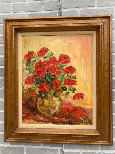 Vintage Floral Still Life Oil Painting in a Gold Frame