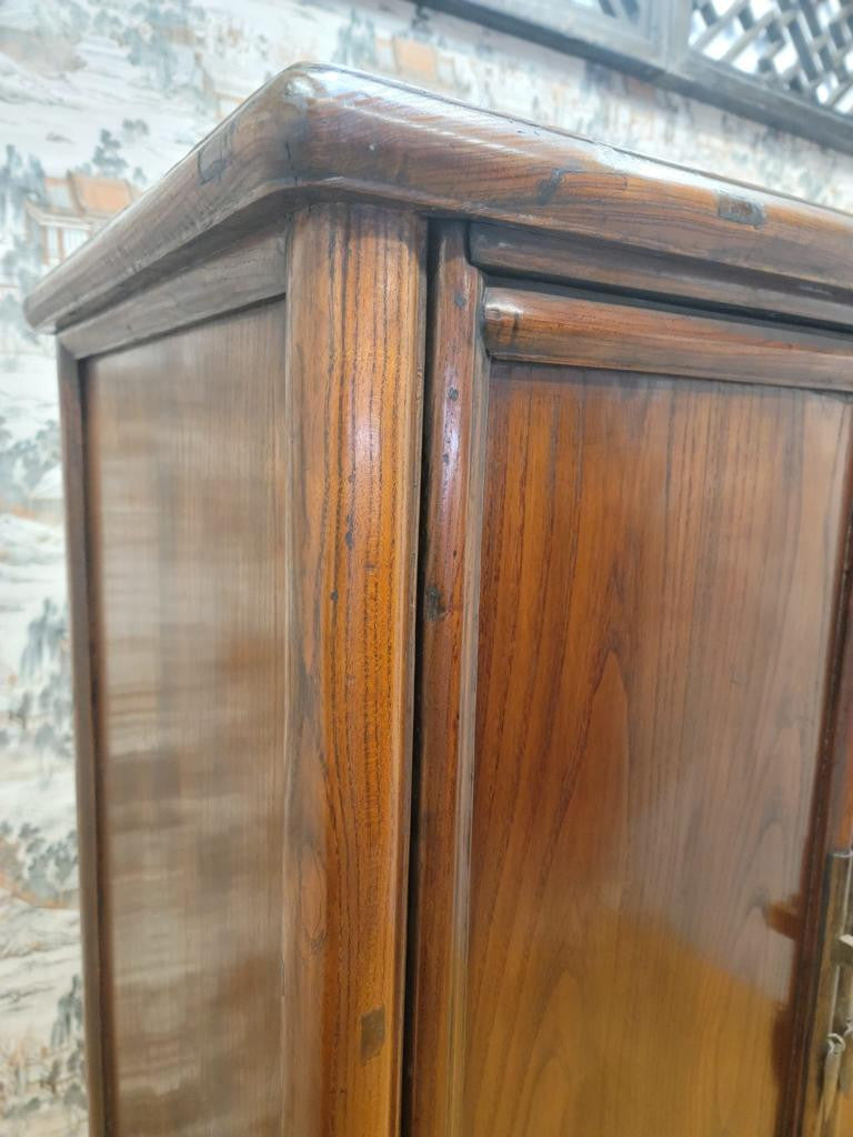 Antique Shanxi Province Tall 2 Drawer Elmwood Cabinet