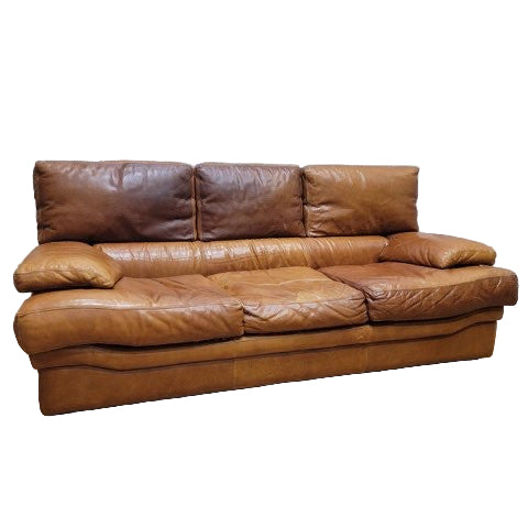 Vintage Italian Distressed Cognac Leather Sofa