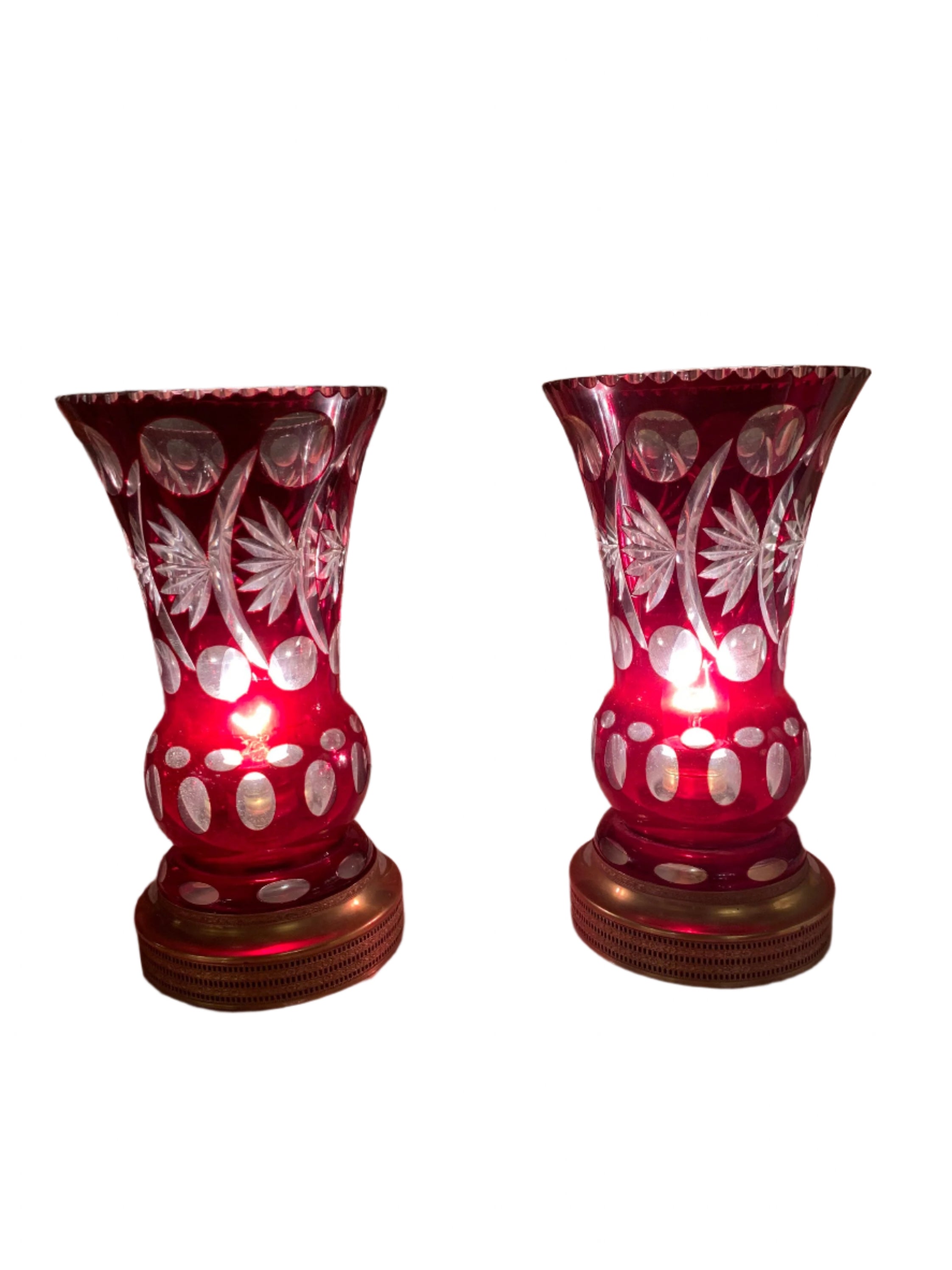 Antique Cranberry Crystal Table Lamps - Pair