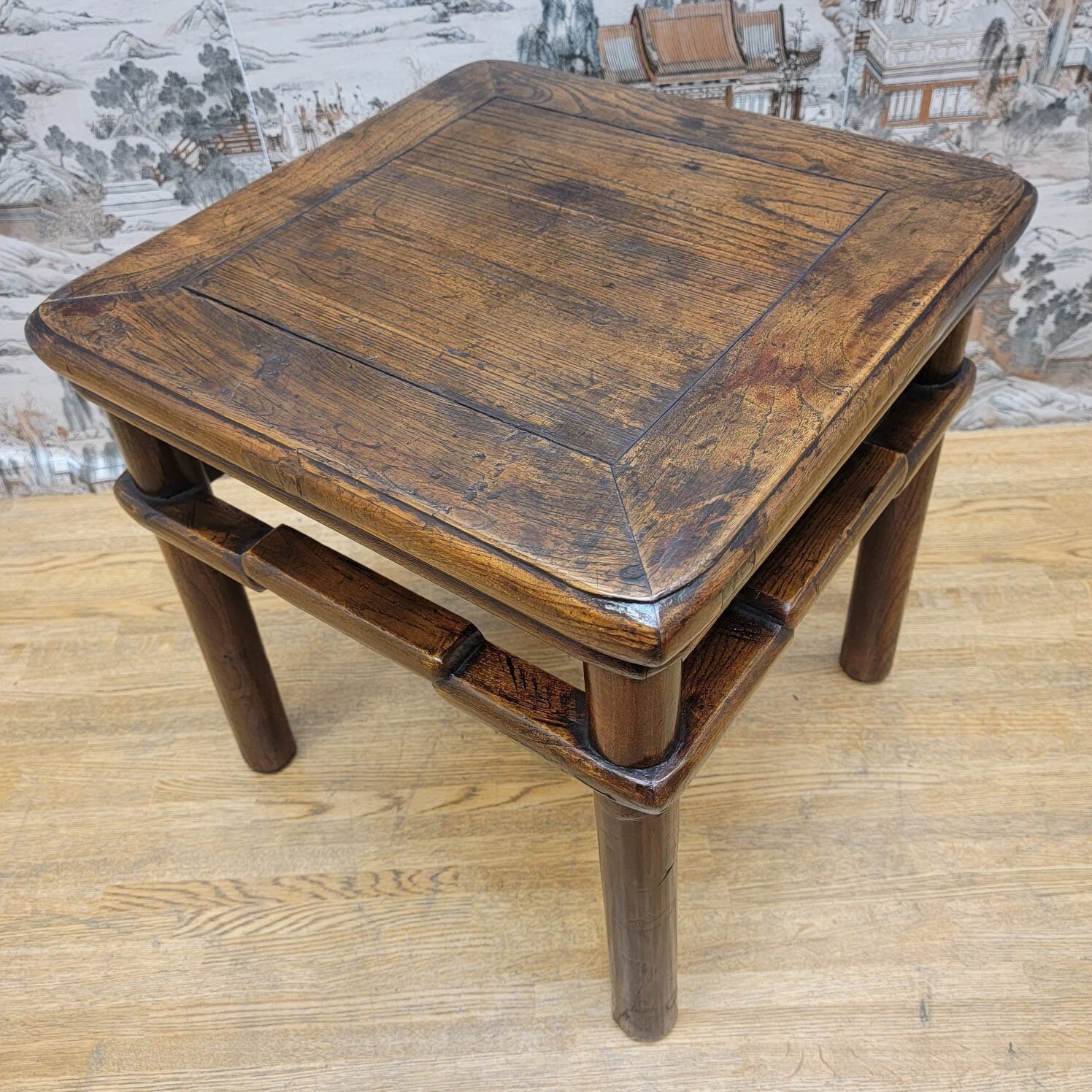 Antique Shanxi Province Geometric Frieze Elm Side Table