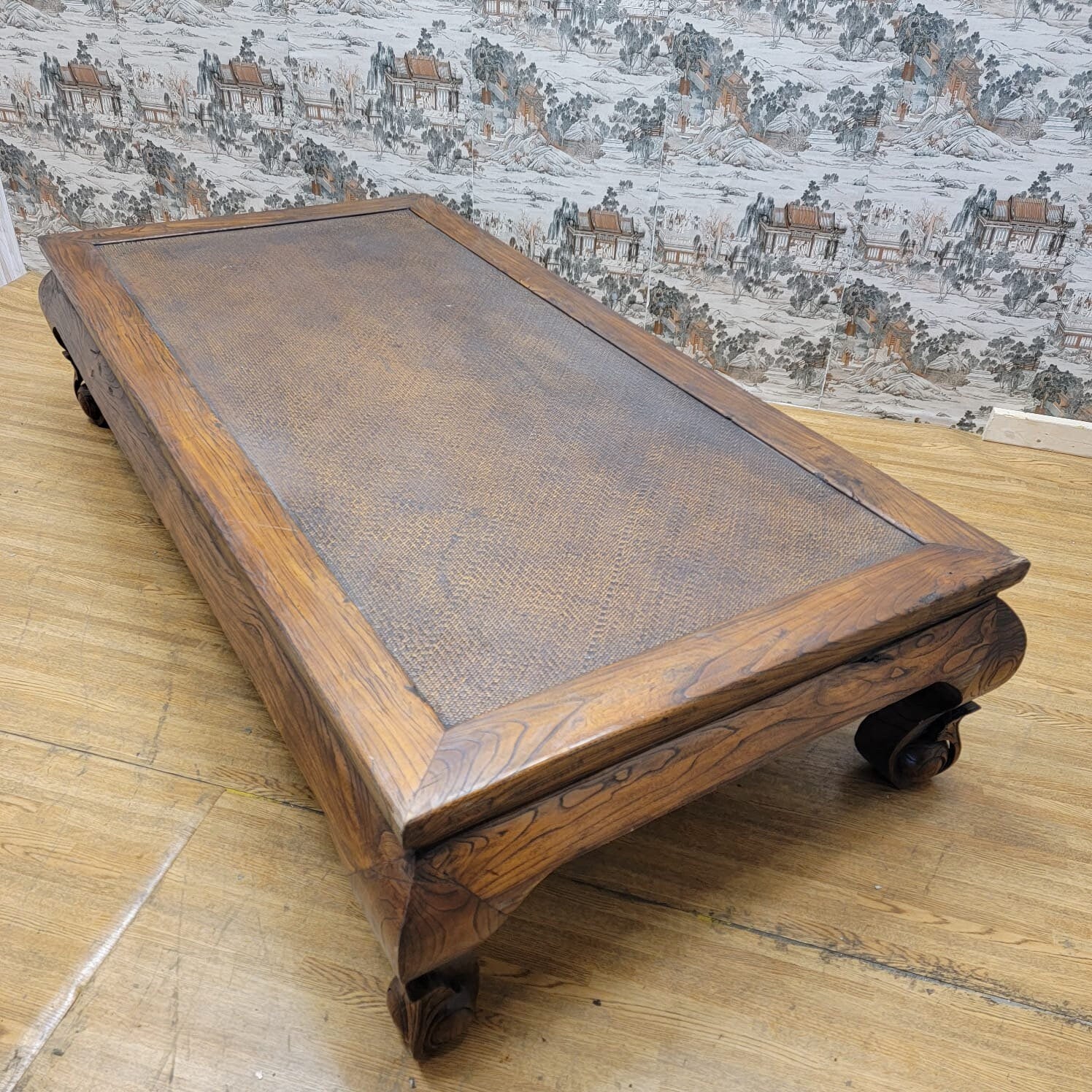 Antique Shanxi Province Elm and Rattan Coffee Table