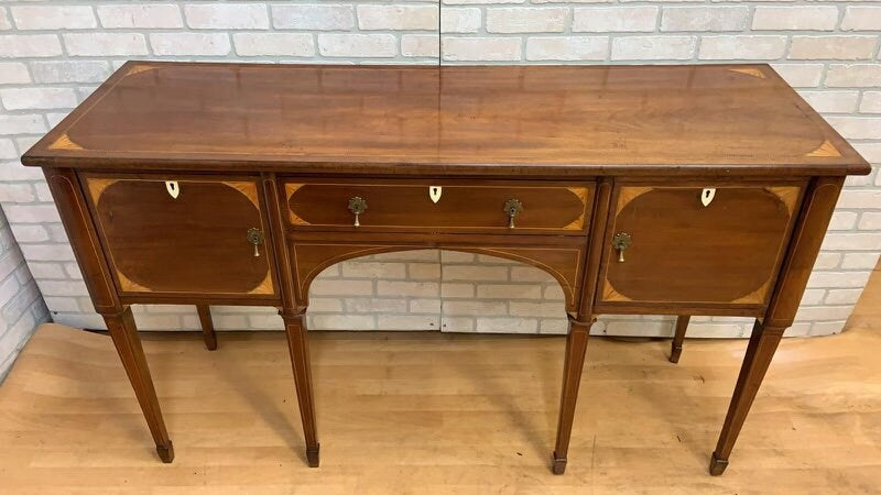 Antique Georgian Mahogany Inlaid Spade Foot Sideboard