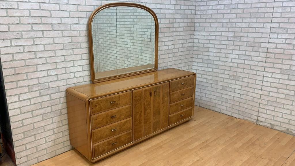 Art Deco American of Martinsville Burlwood Dresser and Mirror