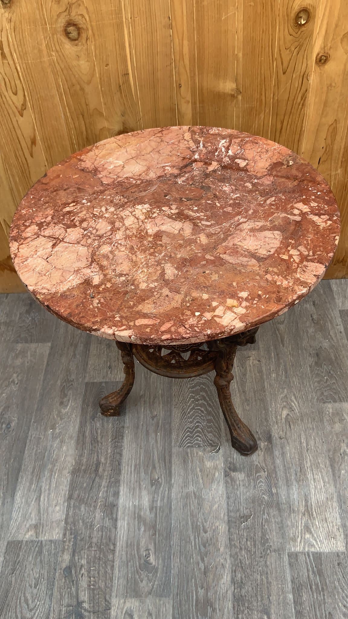 Antique Neoclassical Cast Iron Marble Top English Pub Table