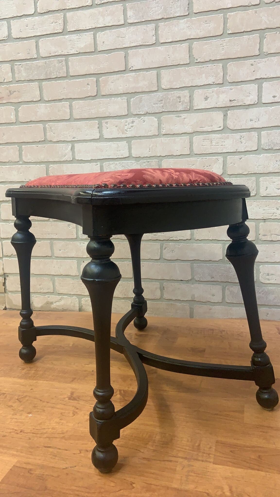 Antique Ebonized Stool Bench with Nail Head Finish