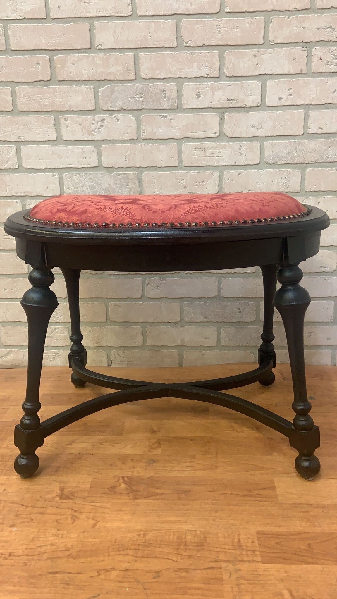 Antique Ebonized Stool Bench with Nail Head Finish