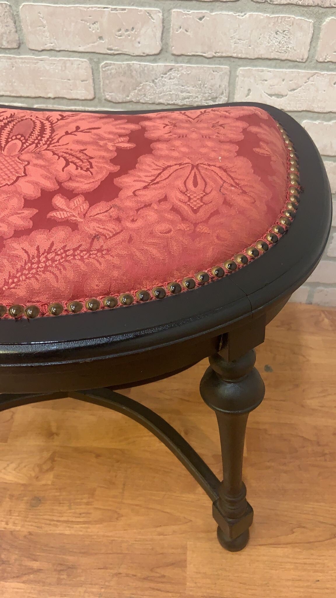 Antique Ebonized Stool Bench with Nail Head Finish