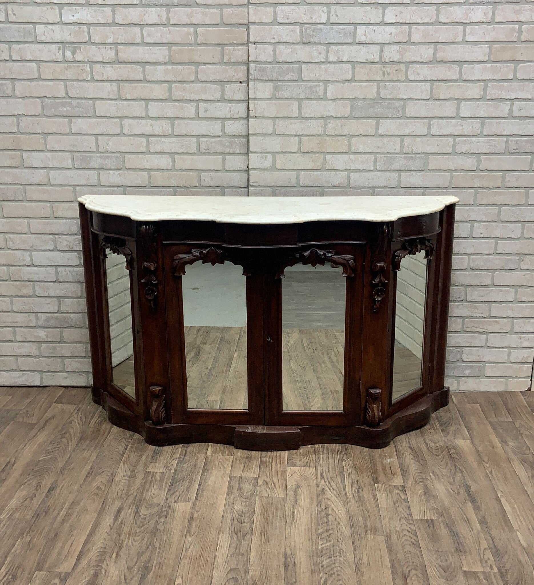 Antique American Empire Rosewood and Marble Top Sideboard Cabinet