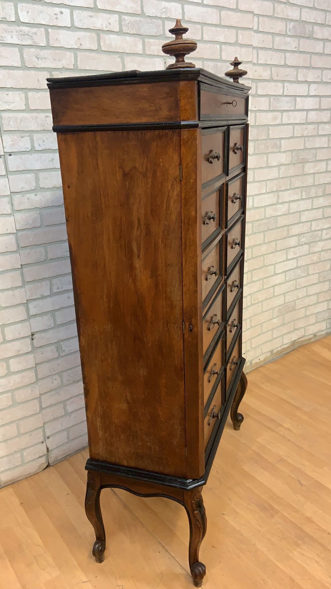 Antique French Napoleon 13 Drawers Tall Boy Storage Cabinet
