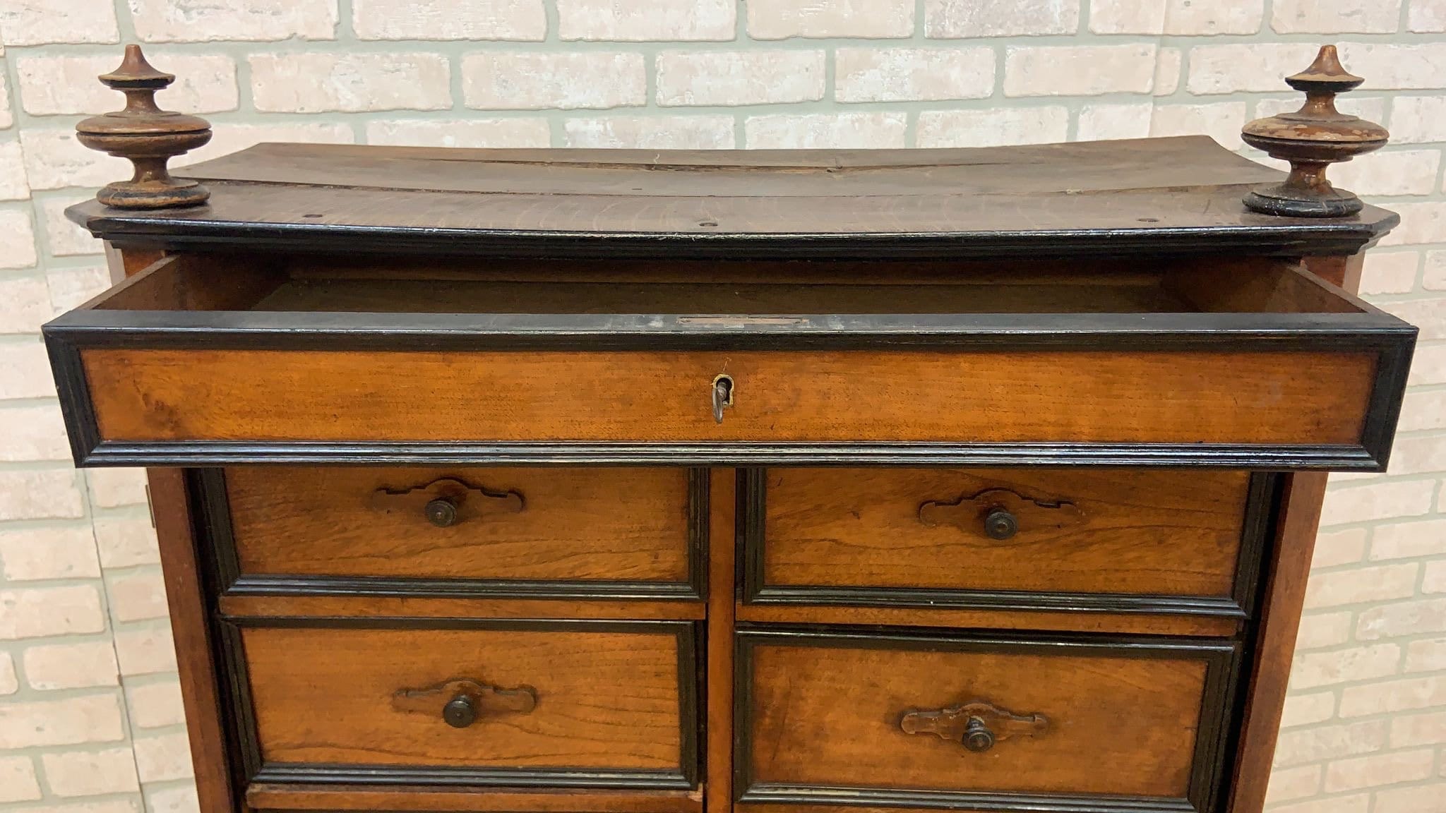 Antique French Napoleon 13 Drawers Tall Boy Storage Cabinet