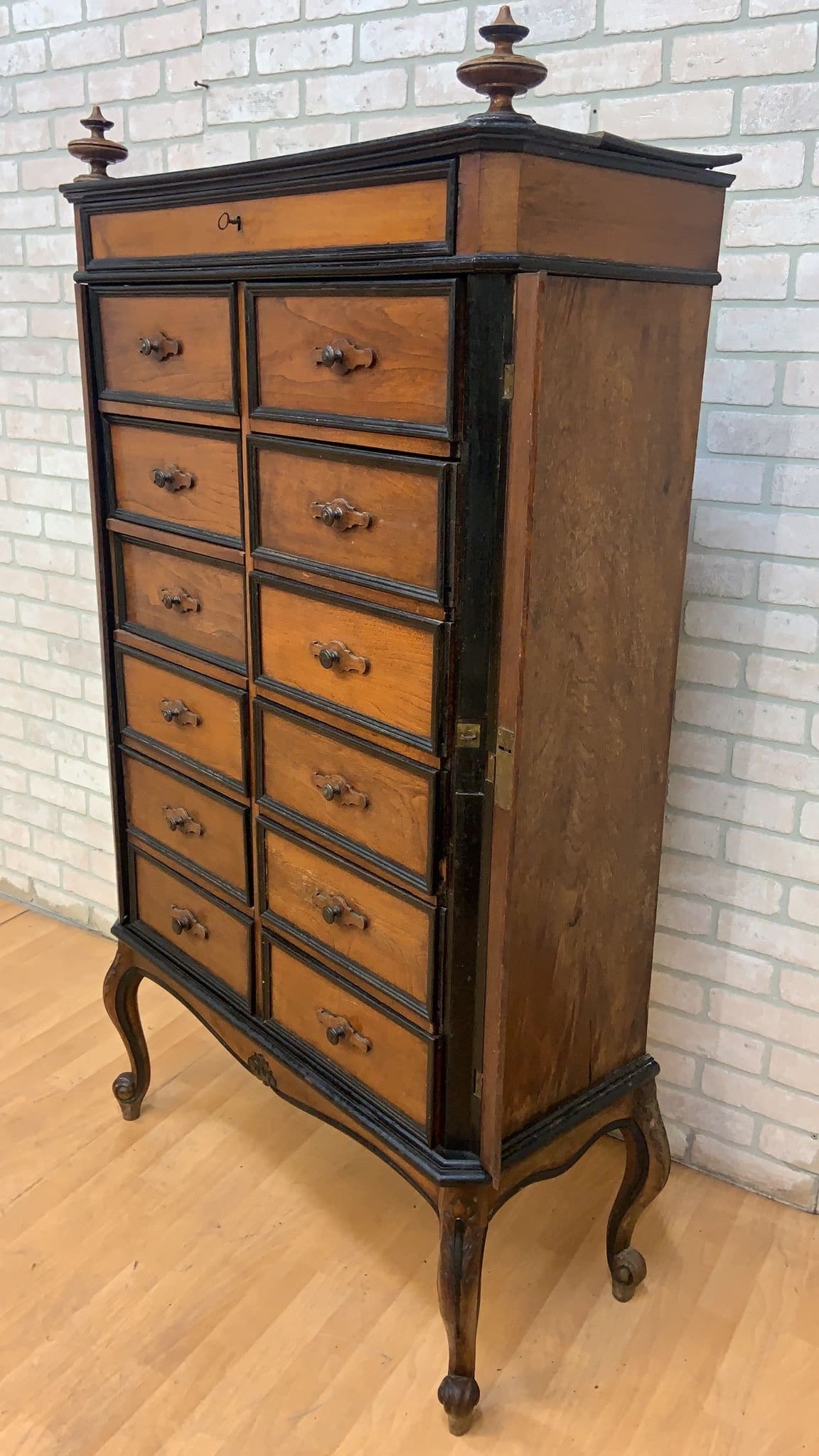 Antique French Napoleon 13 Drawers Tall Boy Storage Cabinet