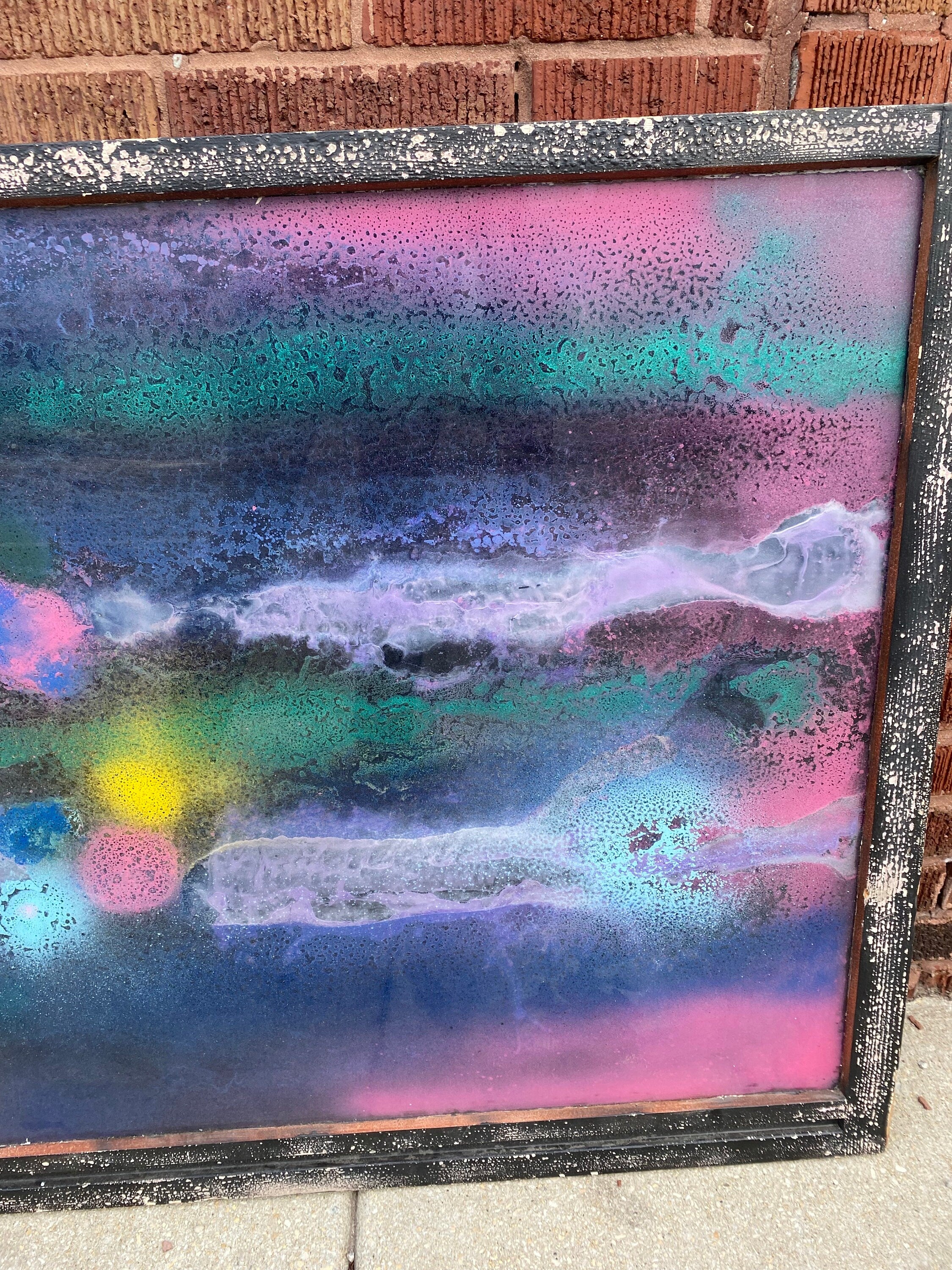 Vintage Abstract Mixed Media Glass Hanging Wall Art Signed by Mark Narens