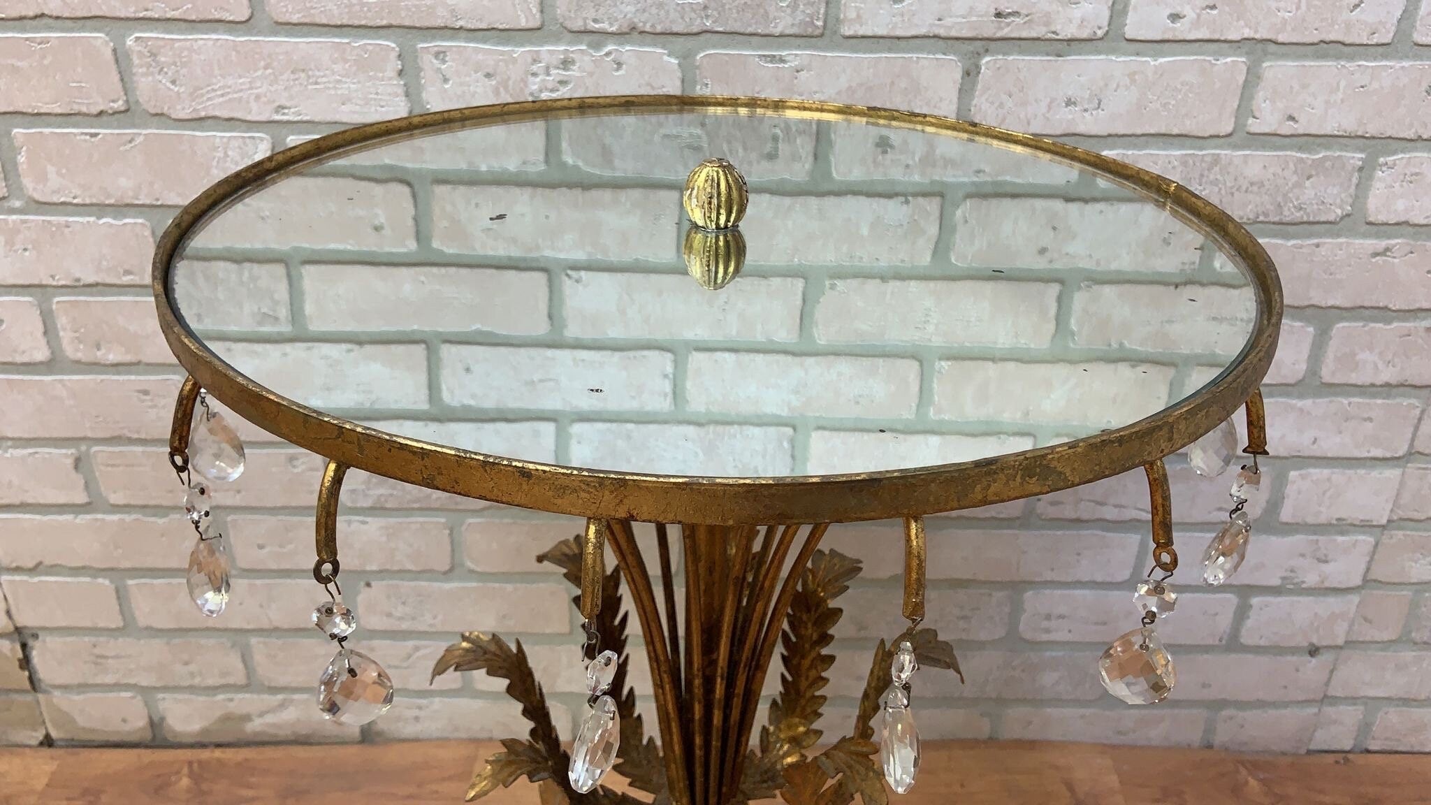 Mid Century Hollywood Regency Italian Gilt Accent Table with Mirrored Top