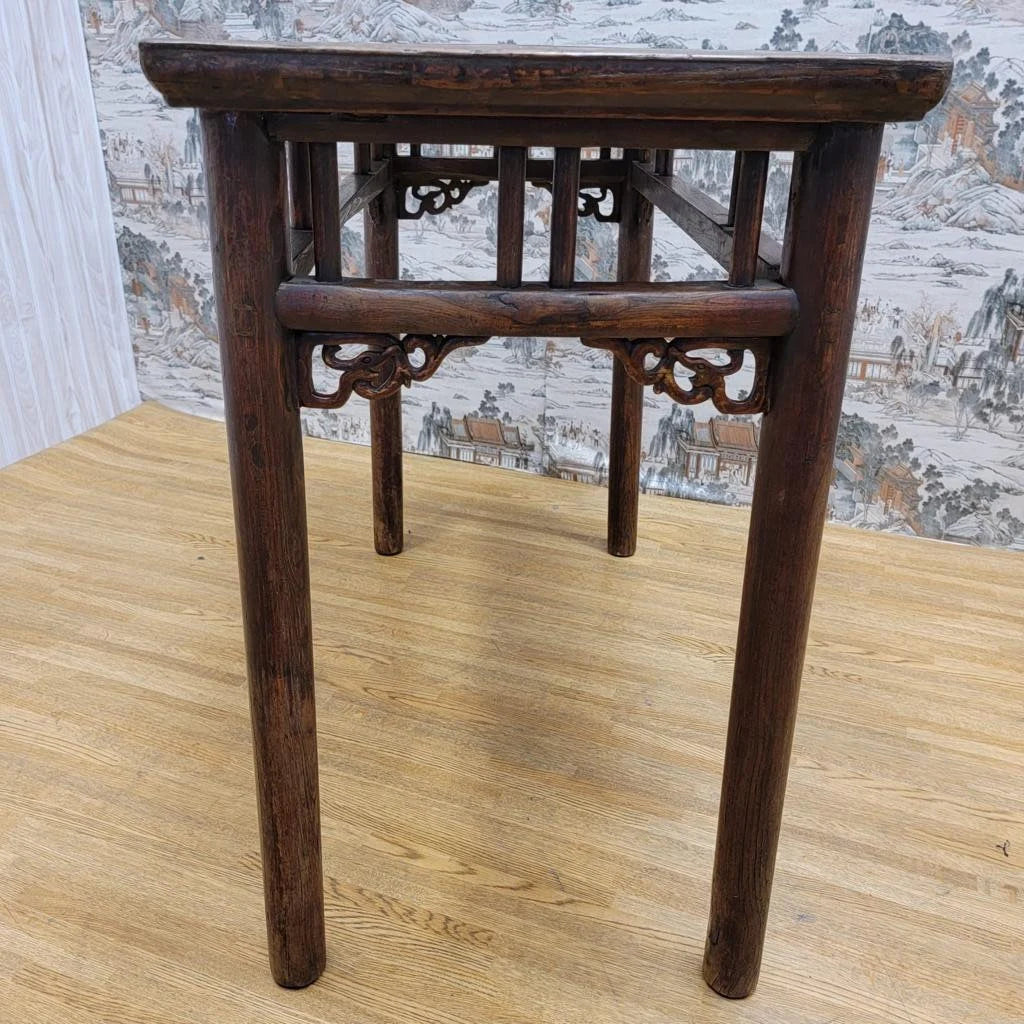 Antique Shanxi Province Elmwood Altar Carved Console Table