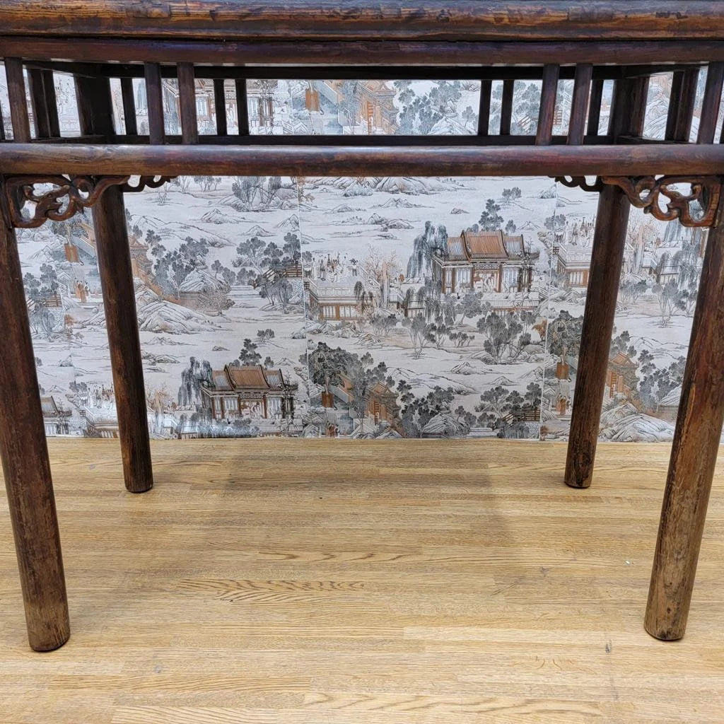 Antique Shanxi Province Elmwood Altar Carved Console Table