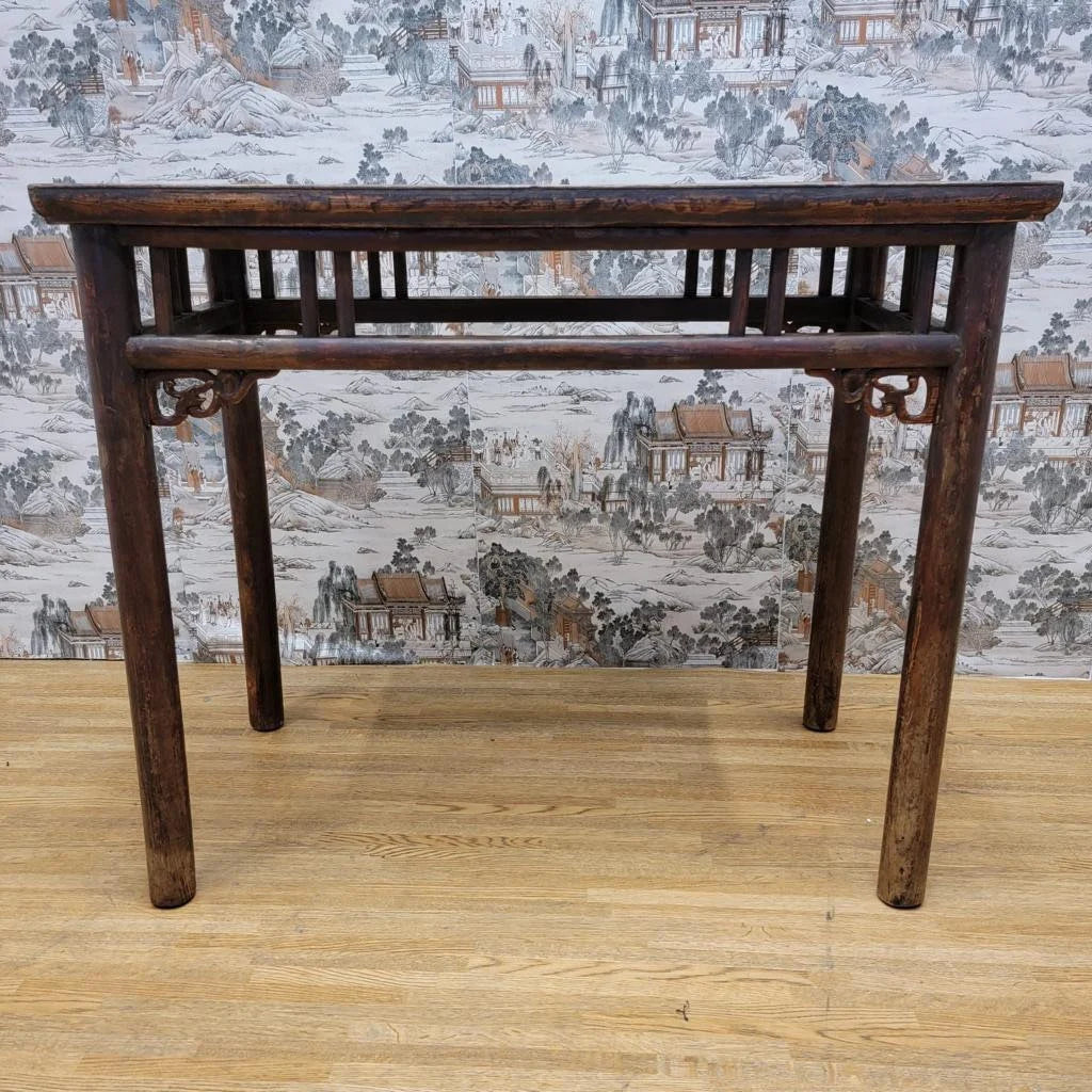Antique Shanxi Province Elmwood Altar Carved Console Table