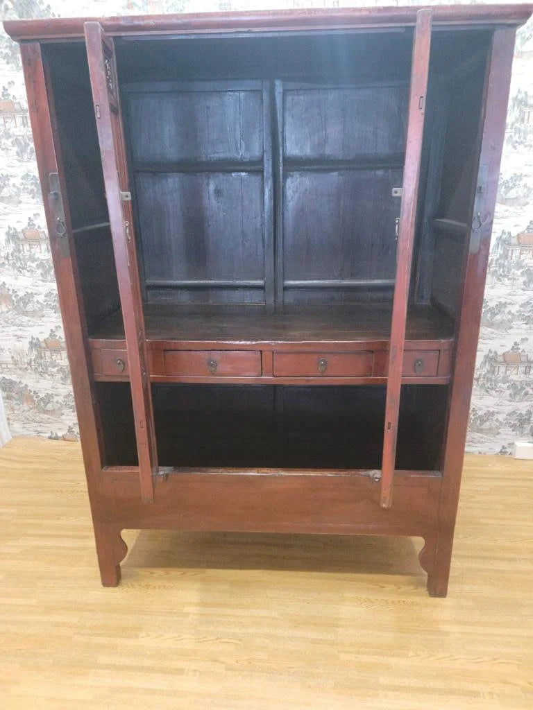 Antique Shanxi Province Red Elm Lacquered Cabinet