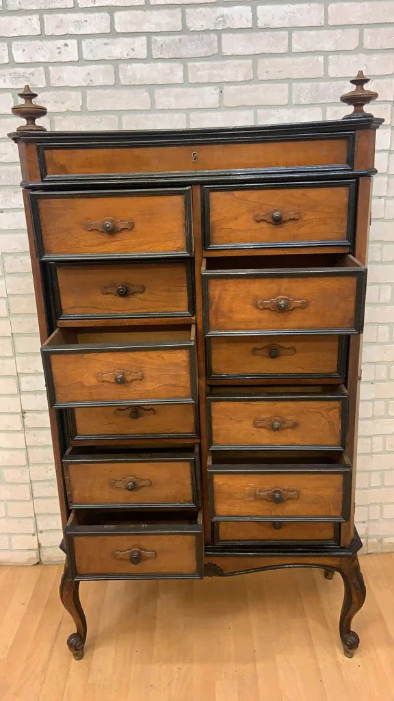 Antique French Napoleon 13 Drawers Tall Boy Storage Cabinet