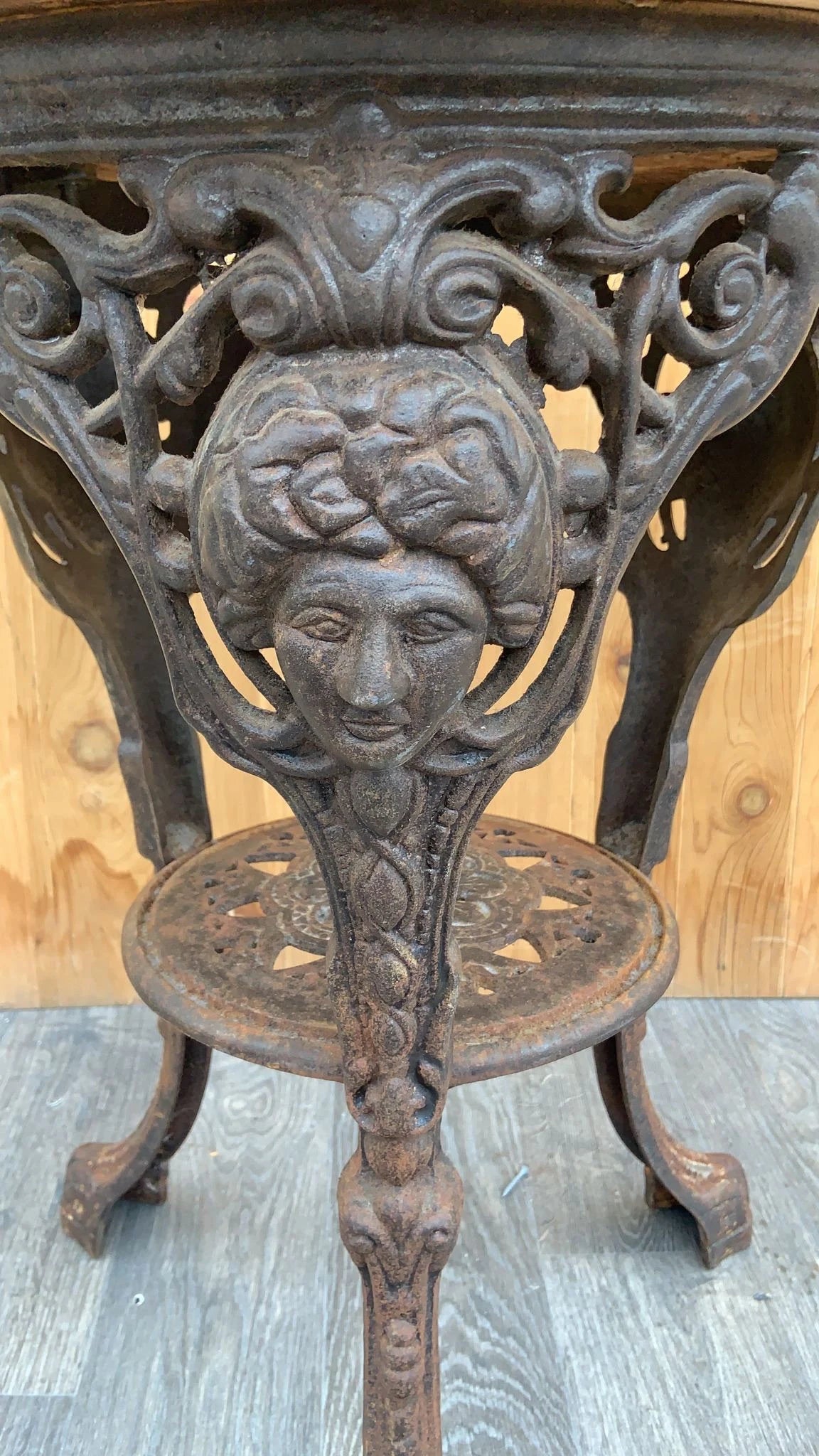 Antique Neoclassical Cast Iron Marble Top English Pub Table