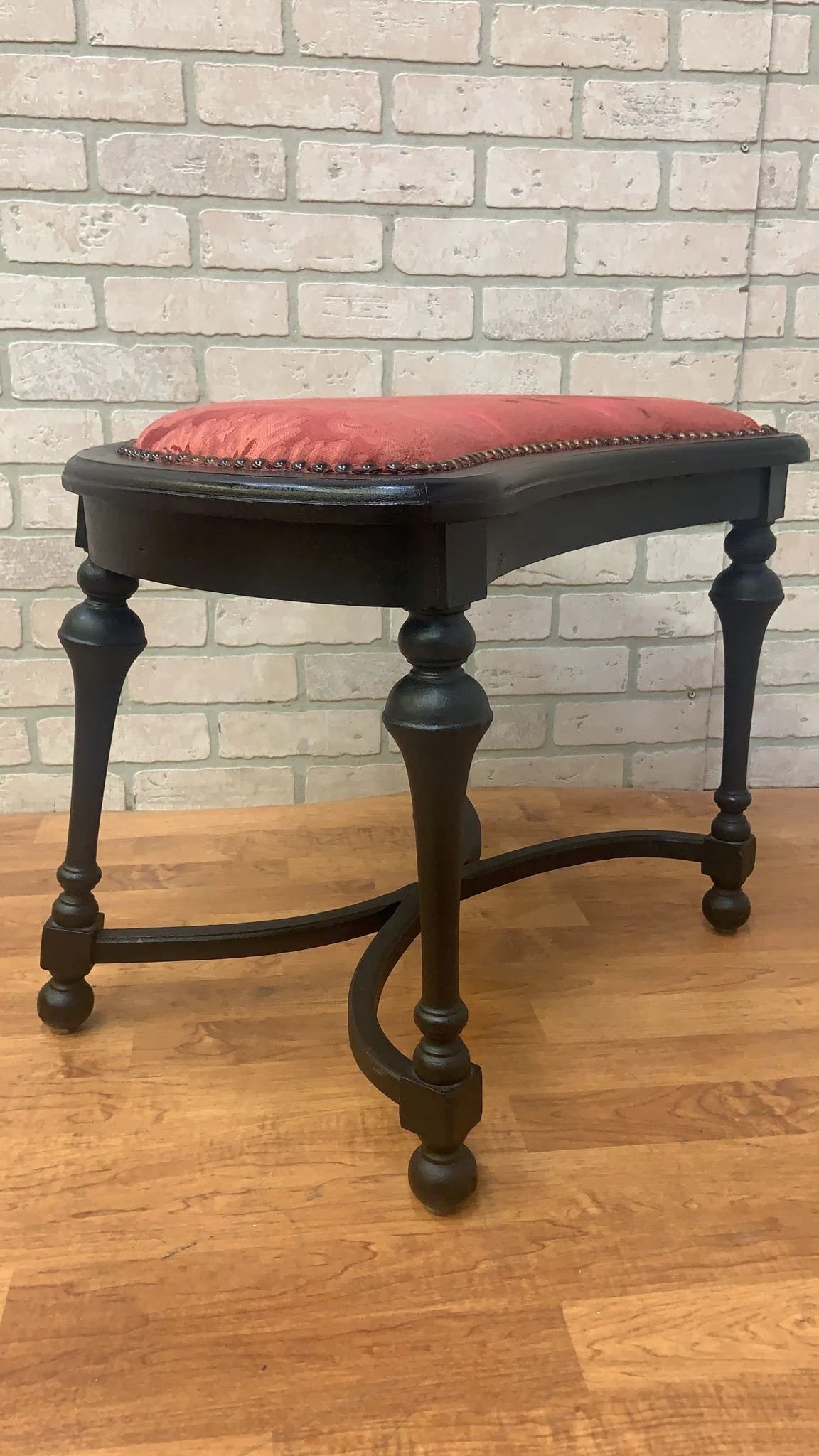 Antique Ebonized Stool Bench with Nail Head Finish