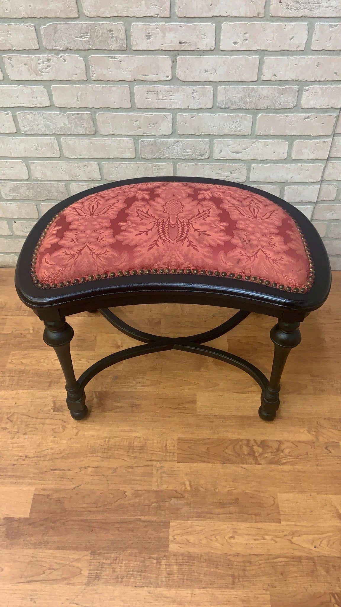 Antique Ebonized Stool Bench with Nail Head Finish