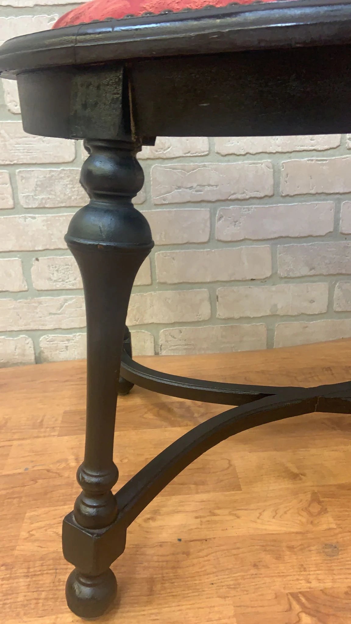 Antique Ebonized Stool Bench with Nail Head Finish