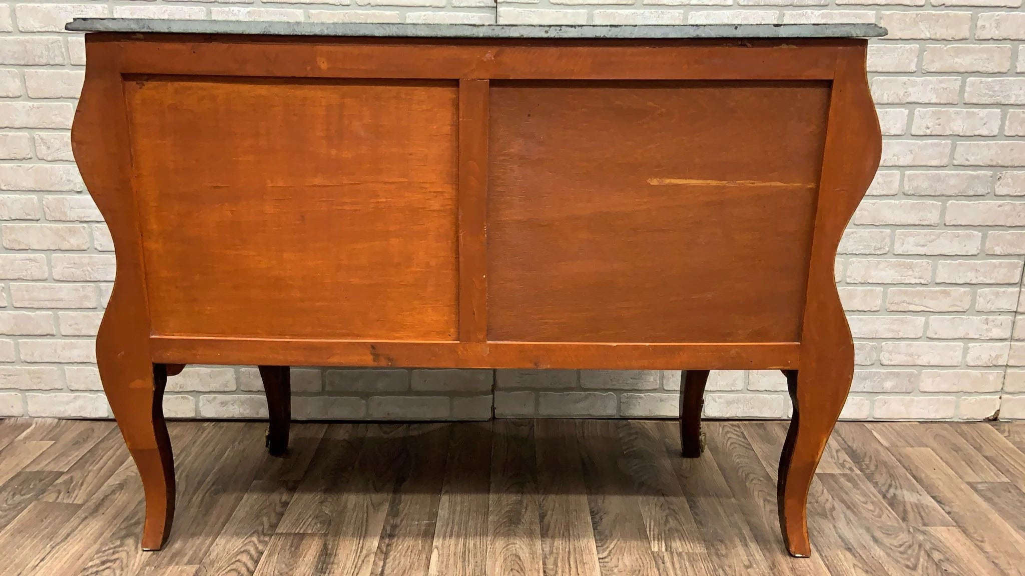 Vintage French Louis XV Style Bombe Commode Chest with Green Marble Style Top