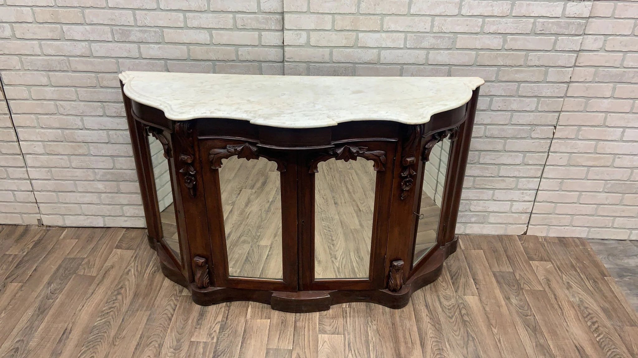 Antique American Empire Rosewood and Marble Top Sideboard Cabinet