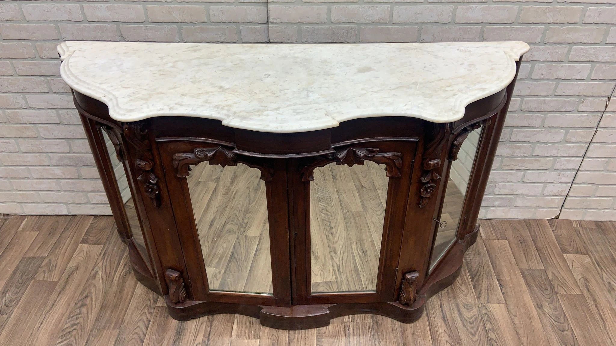 Antique American Empire Rosewood and Marble Top Sideboard Cabinet