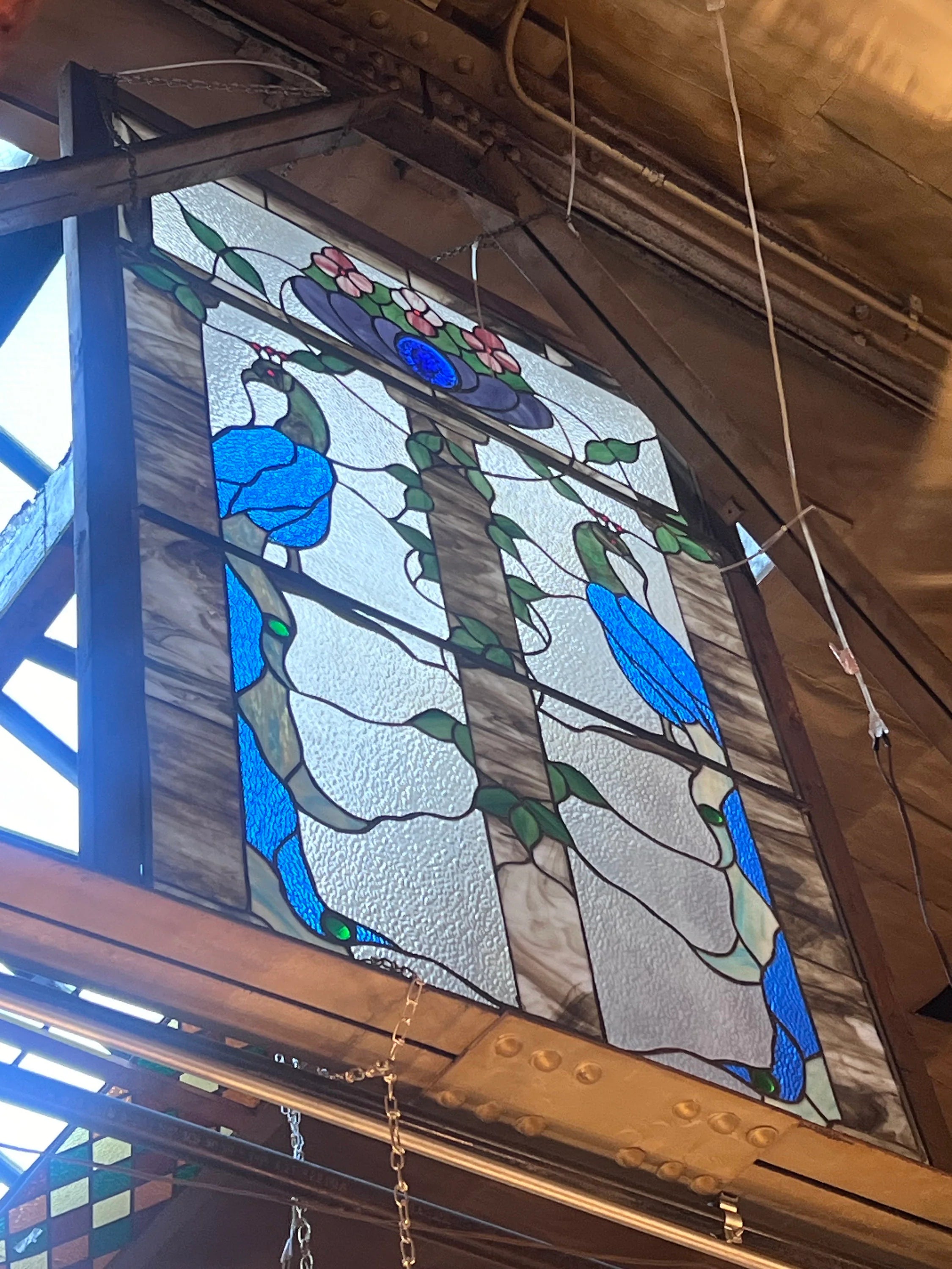Vintage Peacock Design Stained Glass Window