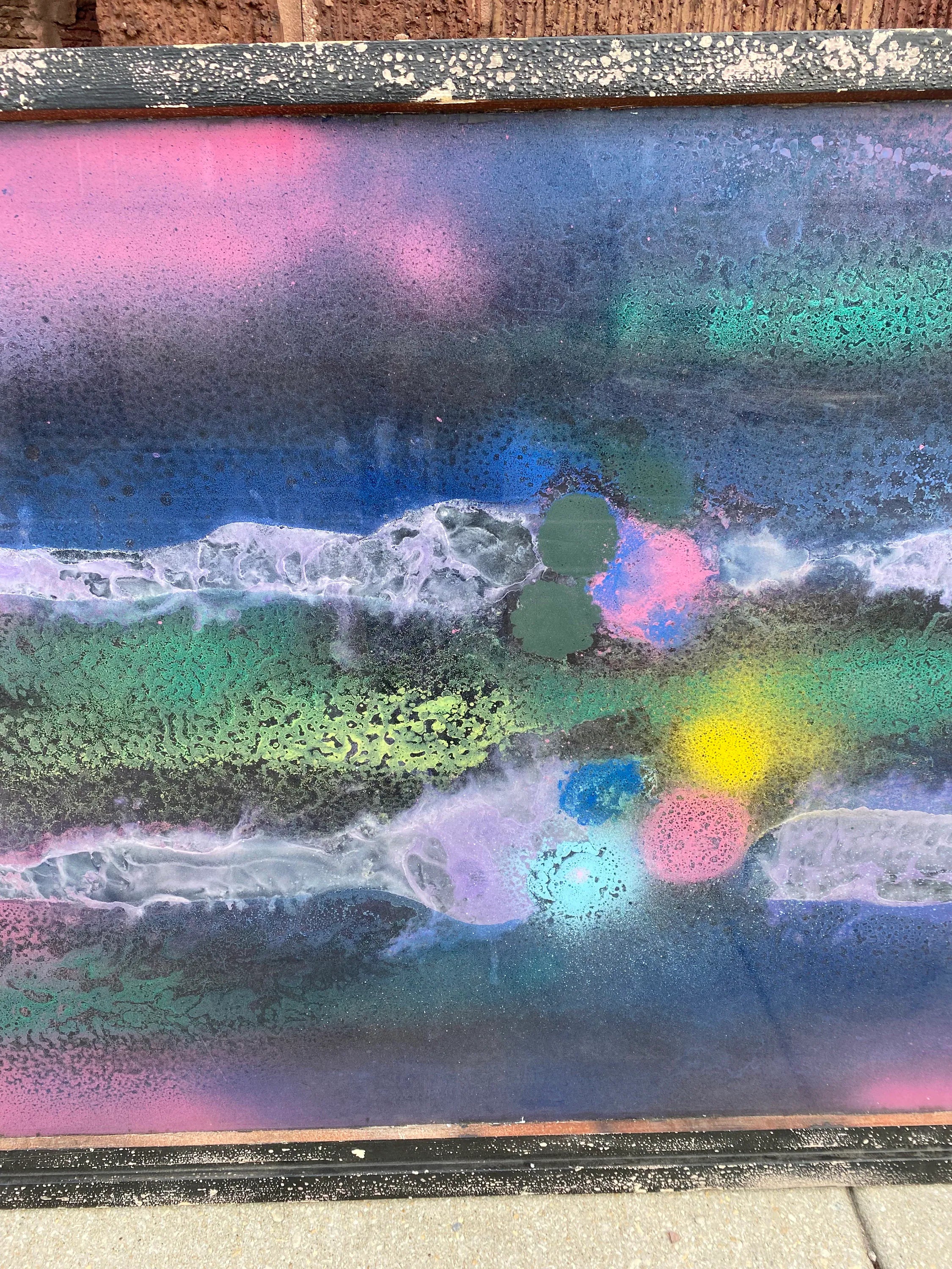 Vintage Abstract Mixed Media Glass Hanging Wall Art Signed by Mark Narens