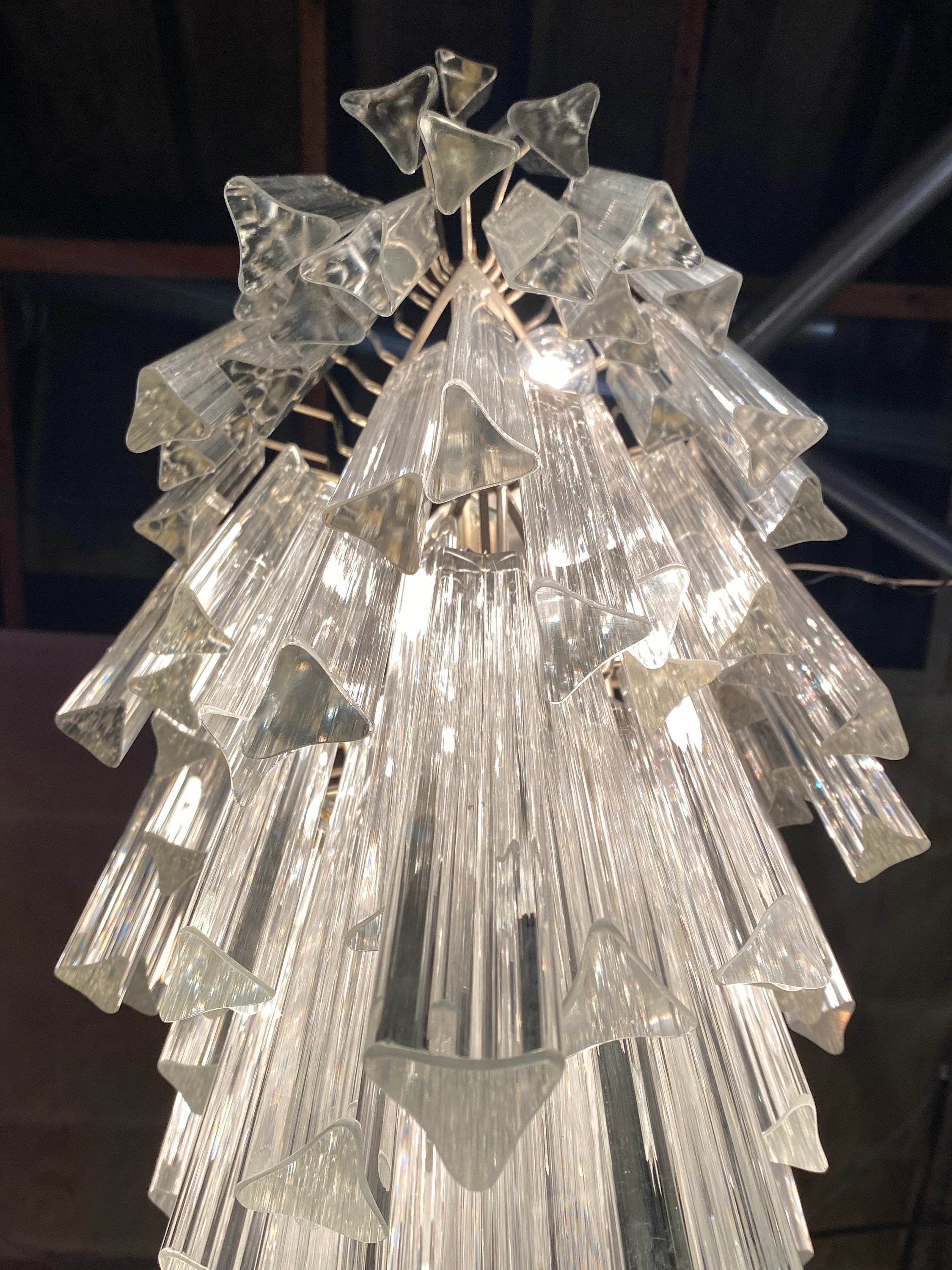 Mid Century Modern Sculptural Camer Murano Glass Multi Tier Prism Chandelier