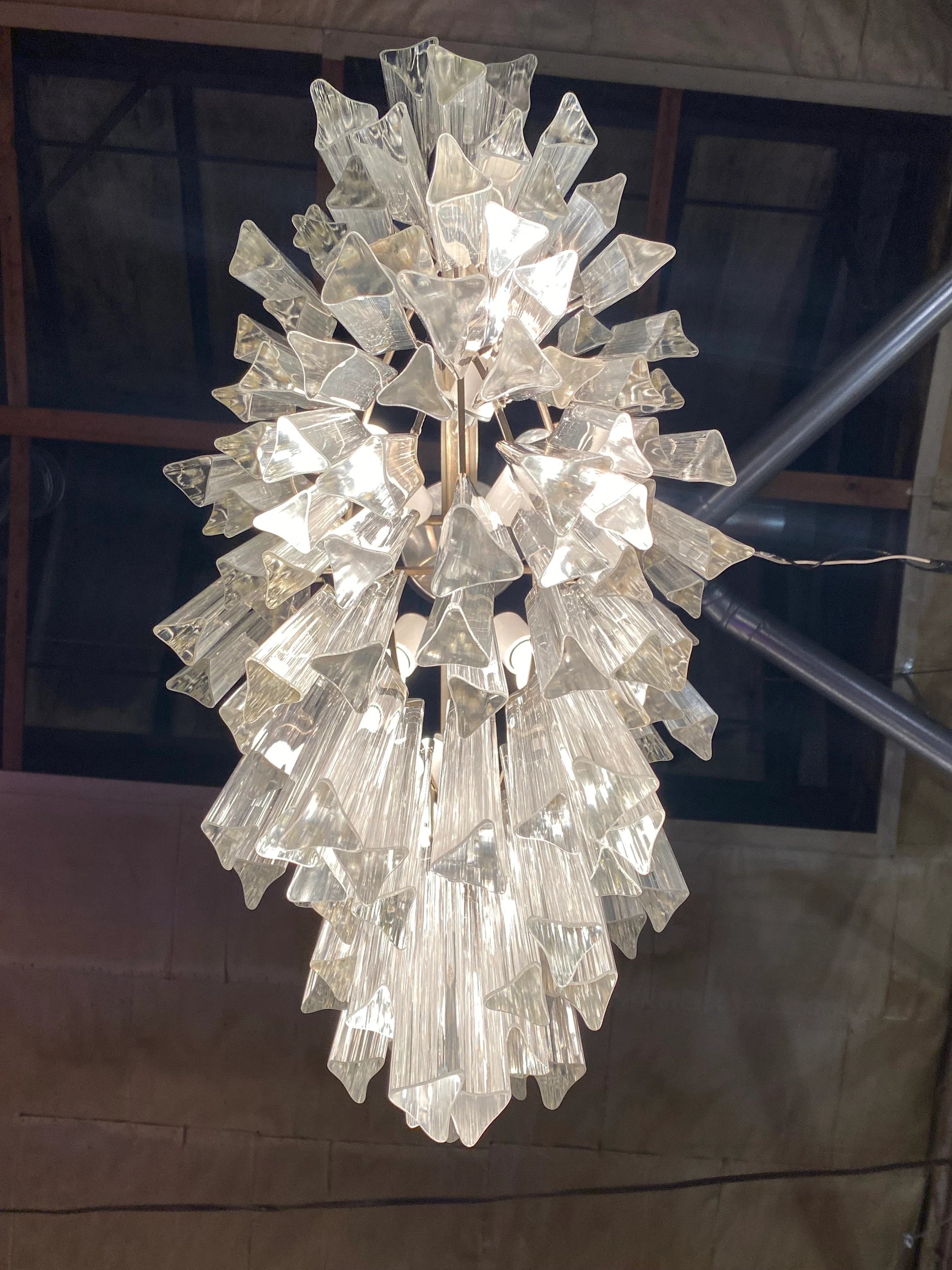 Mid Century Modern Sculptural Camer Murano Glass Multi Tier Prism Chandelier