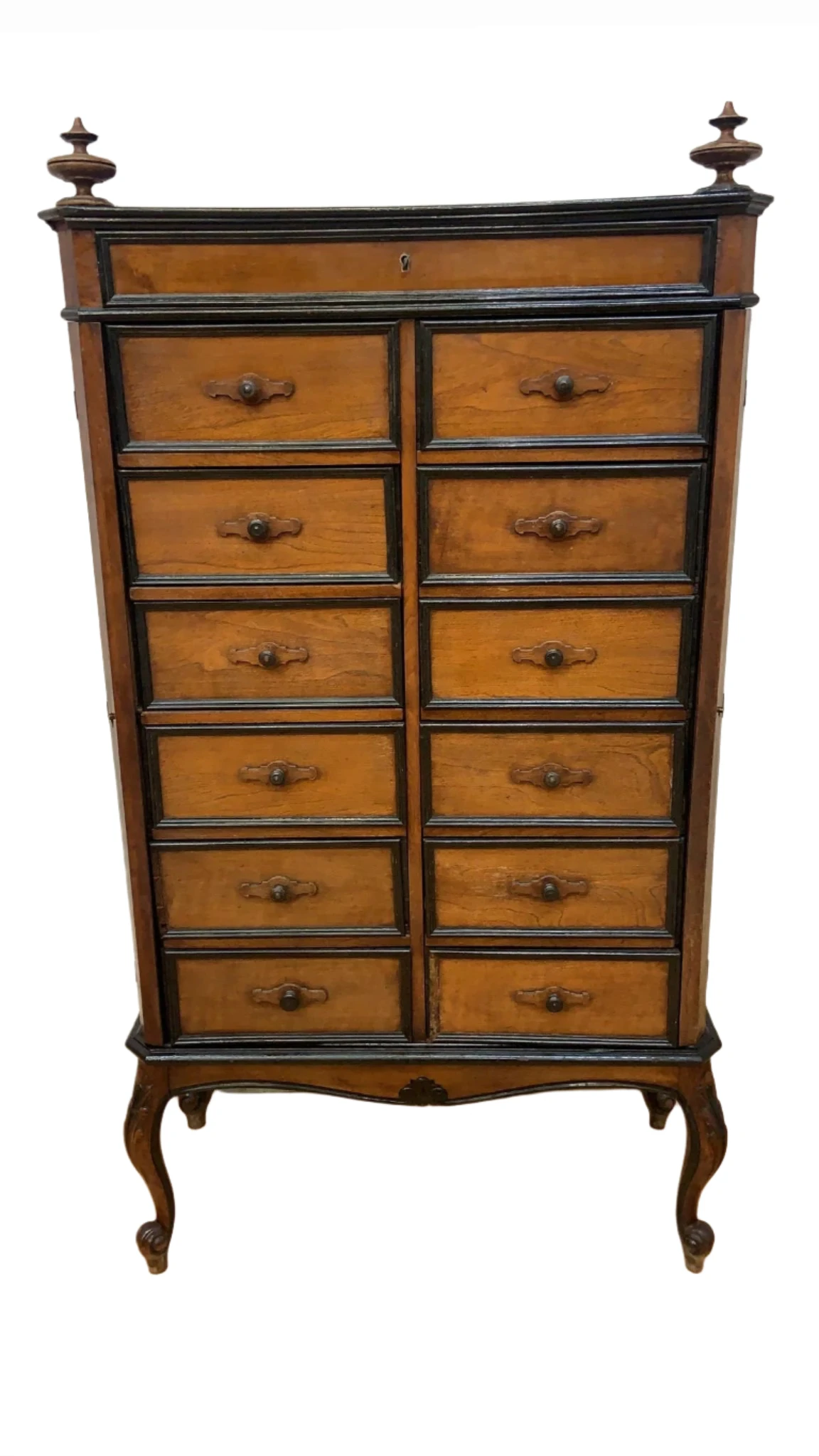 Antique French Napoleon 13 Drawers Tall Boy Storage Cabinet