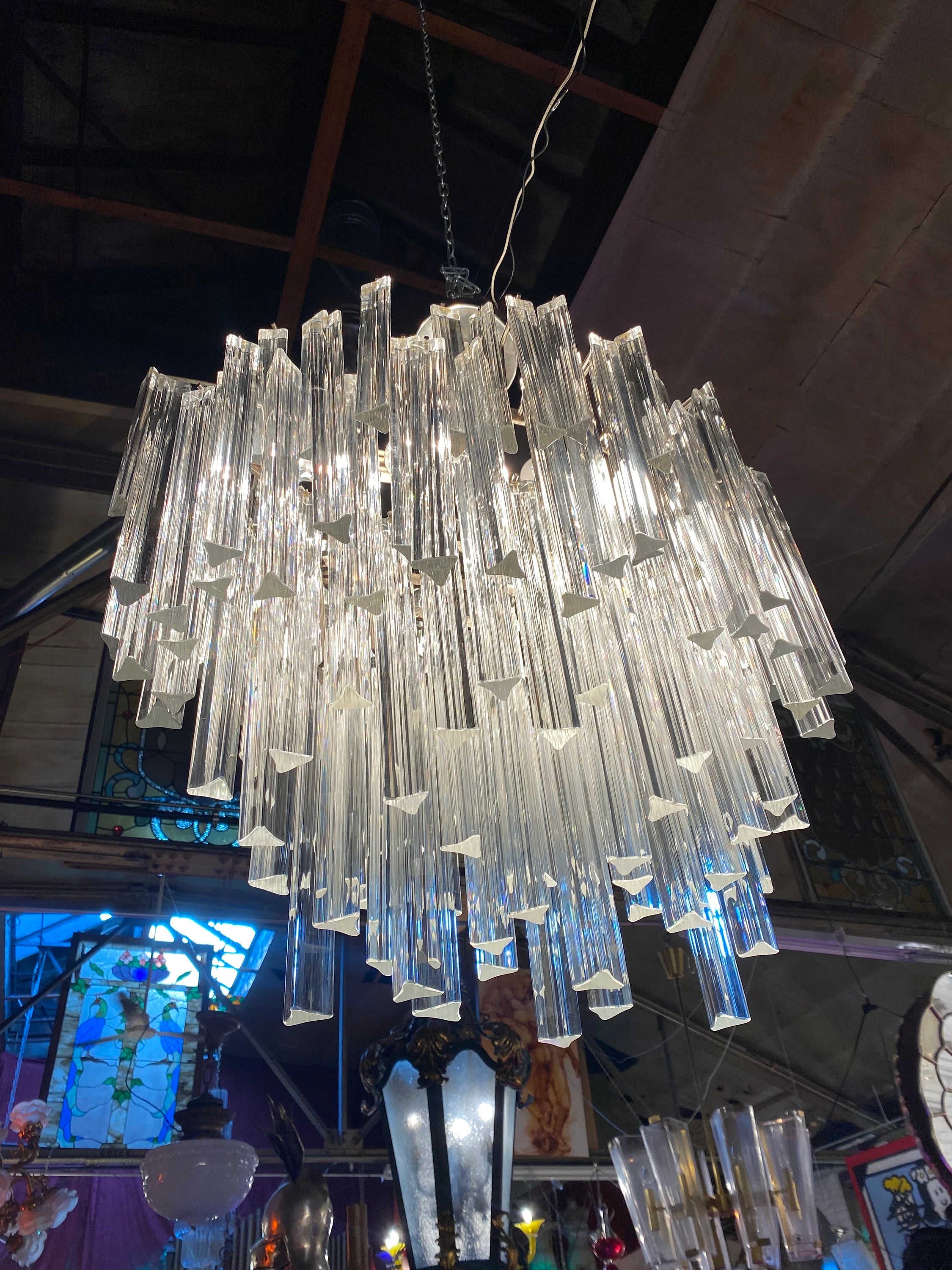 Mid Century Modern Sculptural Camer Murano Glass Multi Tier Prism Chandelier