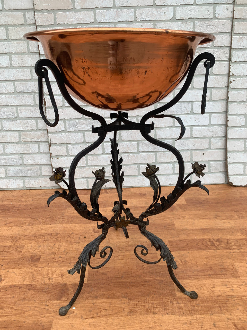Enhance Your Garden with the Antique Floral Accent Wrought Iron and Copper Planter - 2 Piece Set