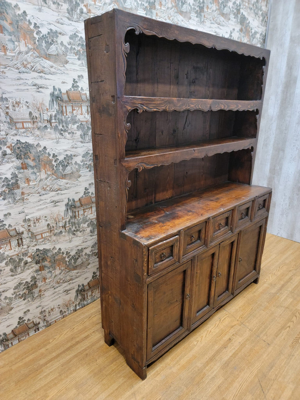 Antique Shanxi Province Elmwood Ornate Display Cabinet/Hutch