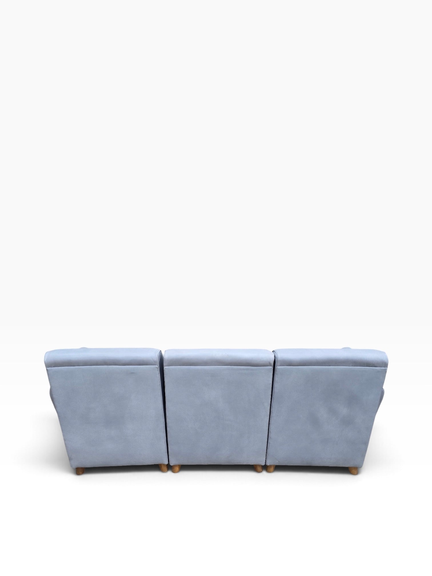 Mid Century Modern Heywood Wakefield Modular Sectional Sofa Newly Reupholstered in Powder Blue Holly Hunt Leather