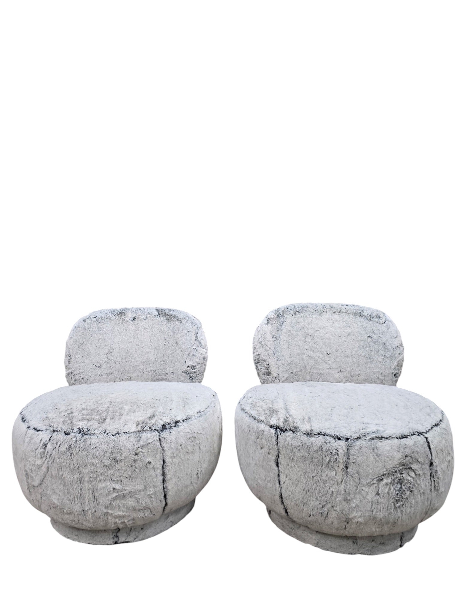 Postmodern Steve Chase Style Swivel Pouf Lounge Chairs and Ottoman Newly Reupholstered