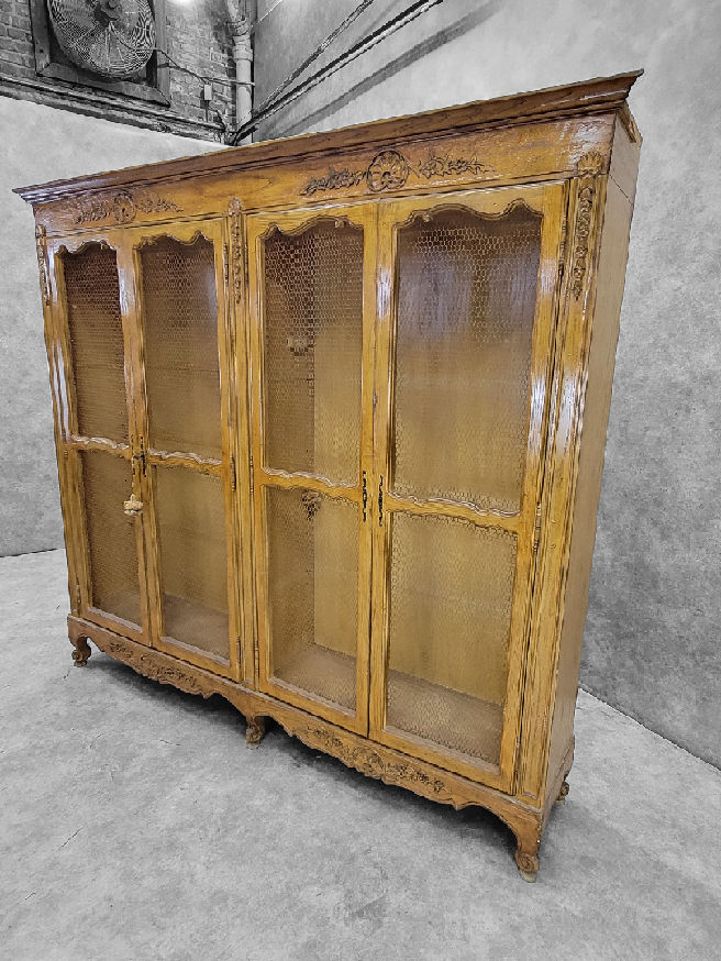 Antique French Country Chicken Wire Paneled Bookcase