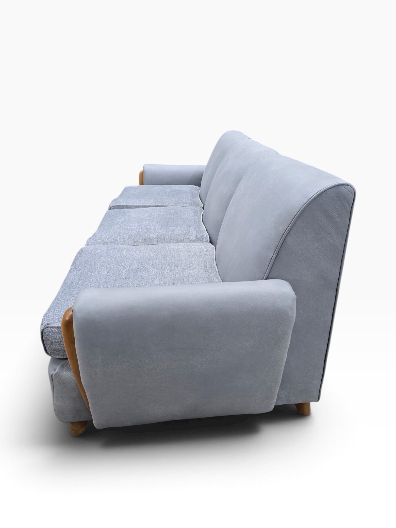 Mid Century Modern Heywood Wakefield Modular Sectional Sofa Newly Reupholstered in Powder Blue Holly Hunt Leather
