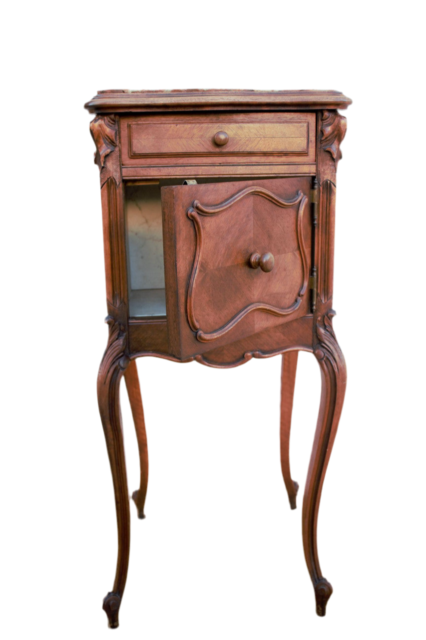 Antique French Louis XV Style Marble Top Smoking Accent Storage Table