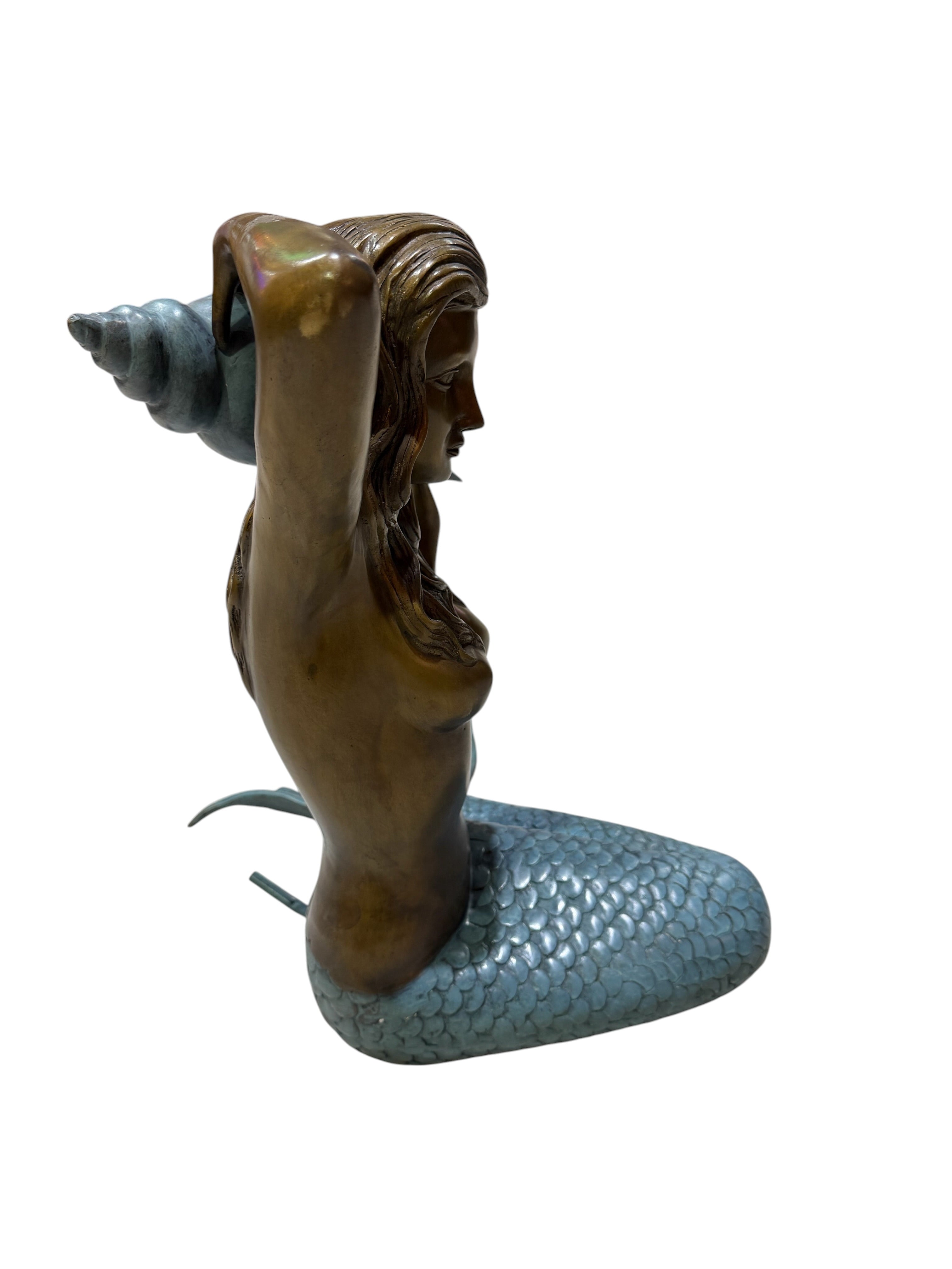 Bronze Mermaid Fountain Sculpture with Conch Shell