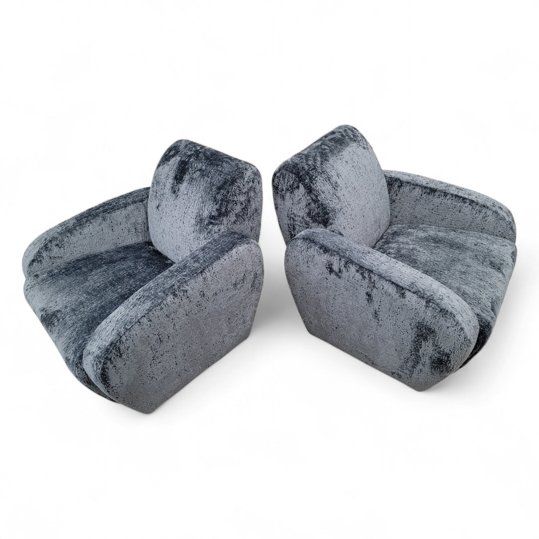 Postmodern Vladimir Kagan for Preview Swivel Lounge Chairs Newly Upholstered in Italian Boucle - Pair