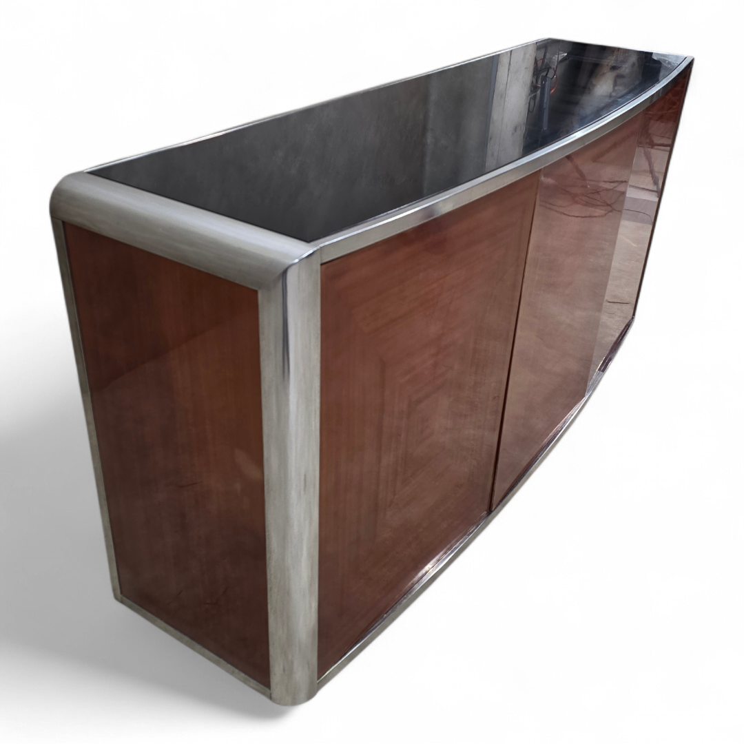 Italian Postmodern Credenza with Book-Matched Wood Doors